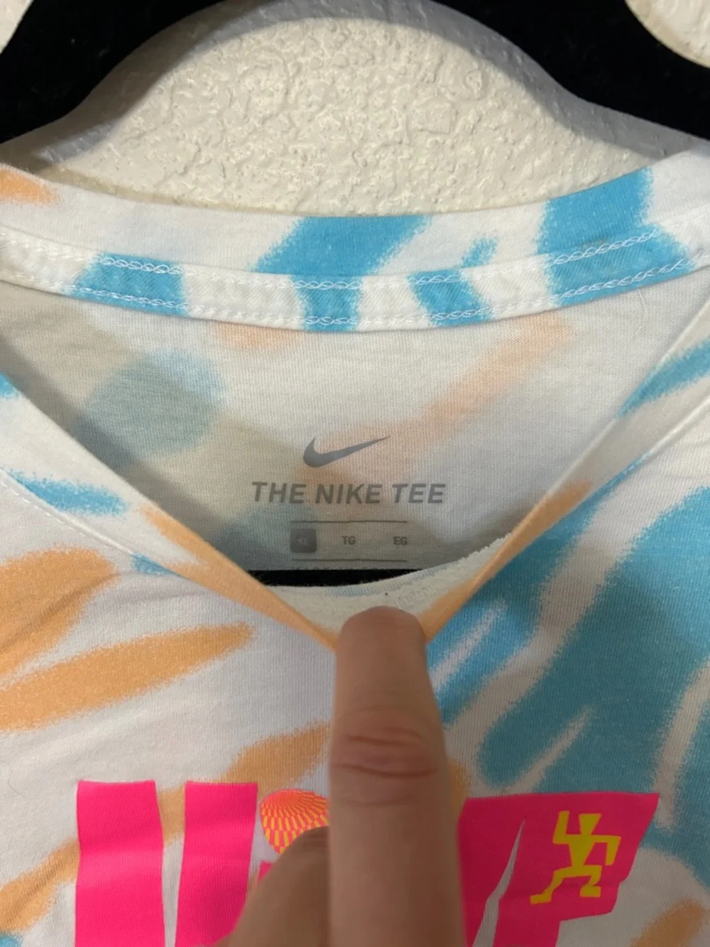 Nike Pink Graphic Tie-Dye Tee with Blue and Orange Accents - Picture 2 of 6